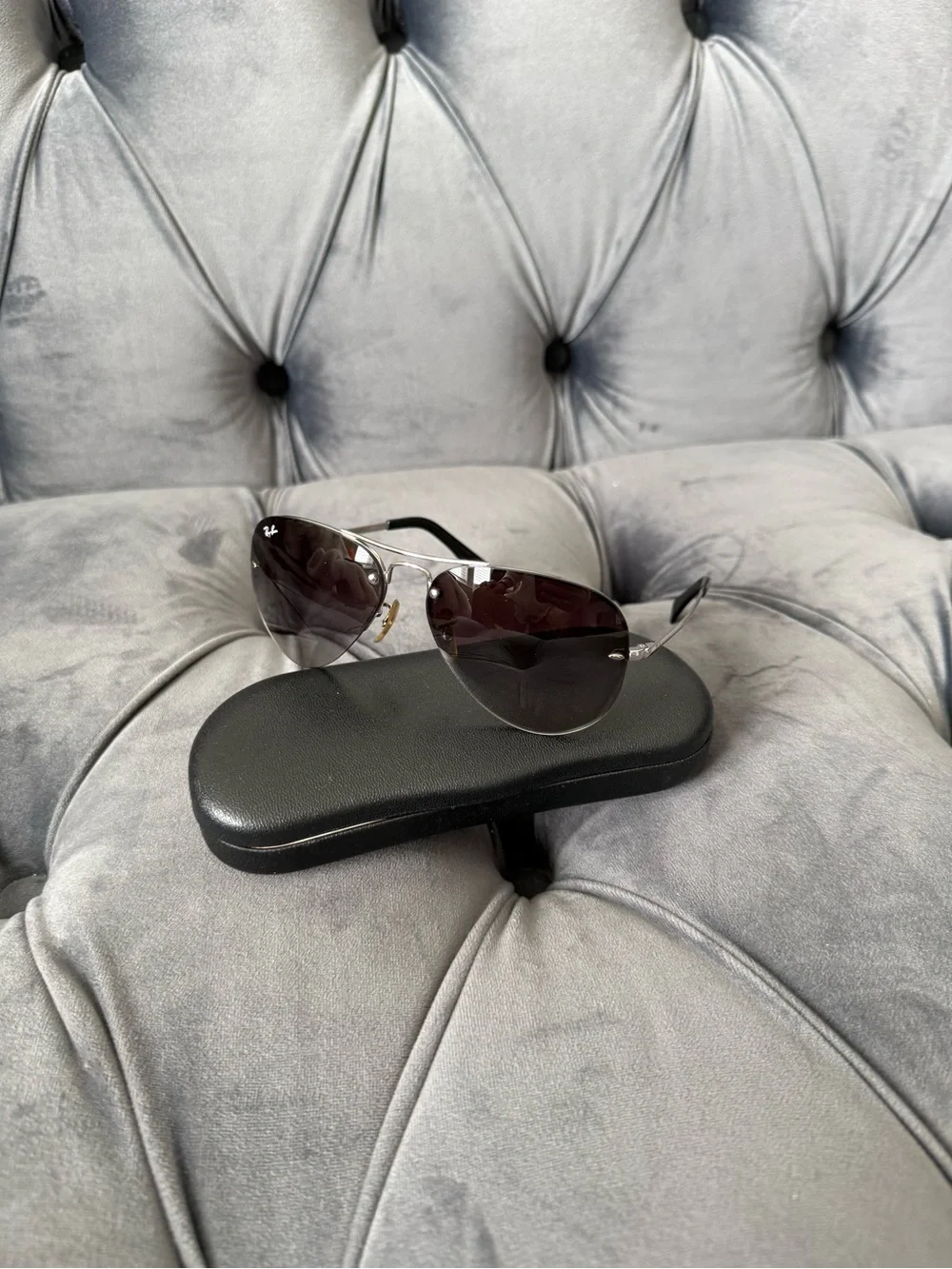 Ray-Ban RB3449 Rimless Aviator Sunglasses Silver Gray Gradient 59mm w/ Case